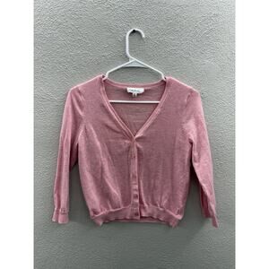 Cloud Chaser Juniors Cardigan Size Medium Pink Button Up 3/4 Sleeve Lightweight